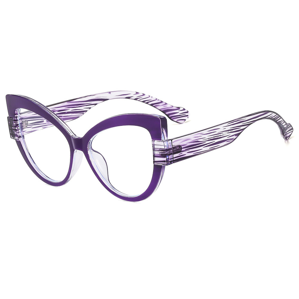Gafas de montura TR90 transfronterizas, color de contraste de sentido avanzado, ojos de gato coloridos, espejo plano anti-azul, marco de gafas de todo fósforo de moda