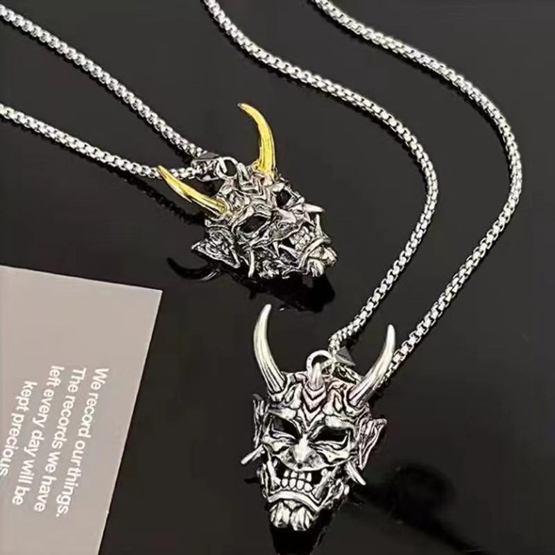 Diablo Japanese Prajnaparamita Mask Necklace Personalized Hip Hop Simple Pendant Versatile Men's and Women's Long_voghion.com