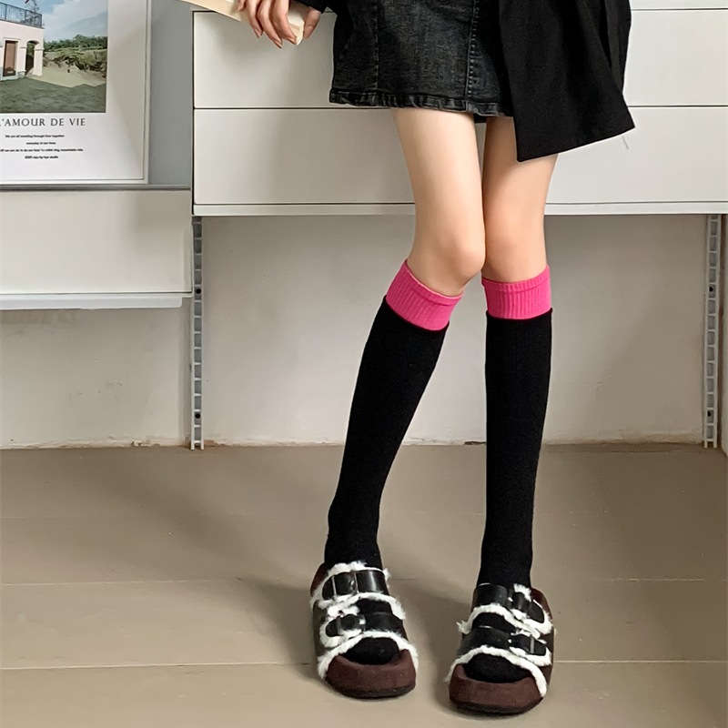 Autumn winter thick looped color blocked calf Korean Instagram internet famous double ribbed warm and slimming JK long_voghion.com