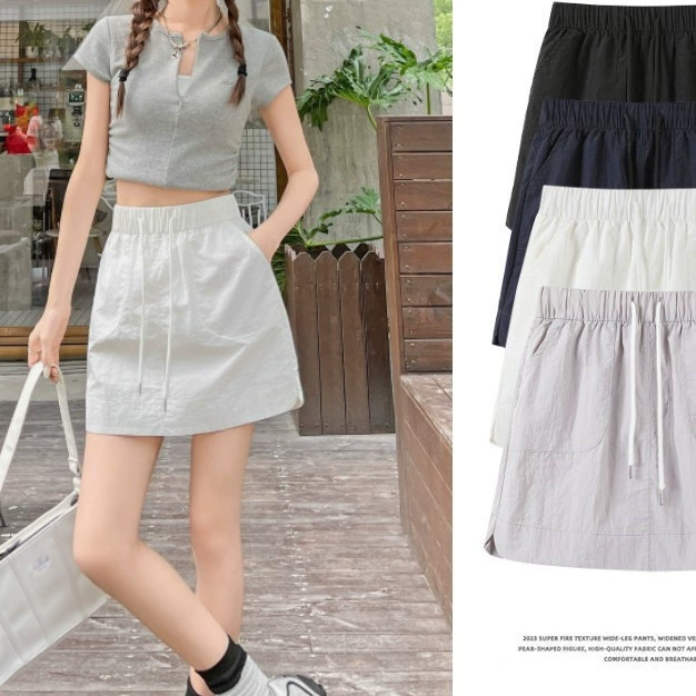 辣妹休闲工装短裙女夏季2025新款抽绳高腰显瘦百搭a字包臀半身裙