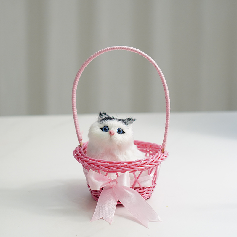 높은 바구니 (핑크) + 검은 귀 쪼그리고 고양이 짖어