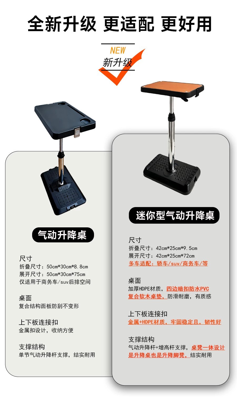 Car-mounted table, business car pneumatic table, height-adjustable, foldable, for eating and studying in the car, children's car table