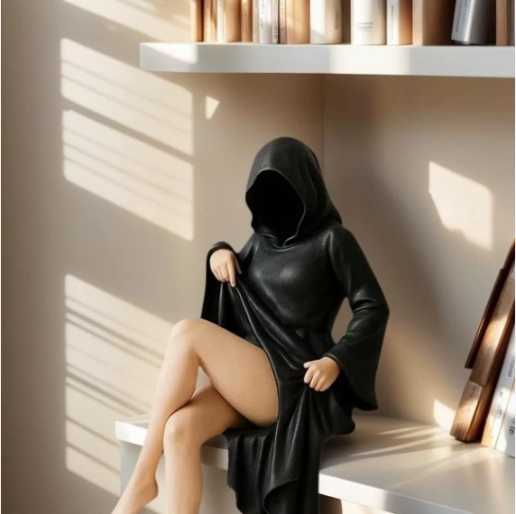 神秘的な像 ミステリアススタチュー 黒いローブを着た女王の像 ゴシック装飾品|undefined