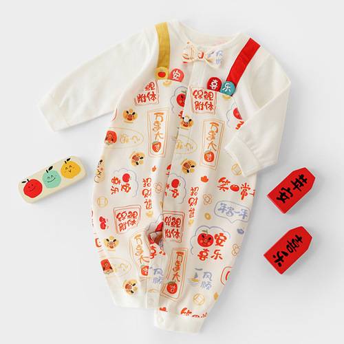 Newborn baby jumpsuit, spring and autumn dress, baby boy's stylish pure cotton romper, baby girl's autumn dress
