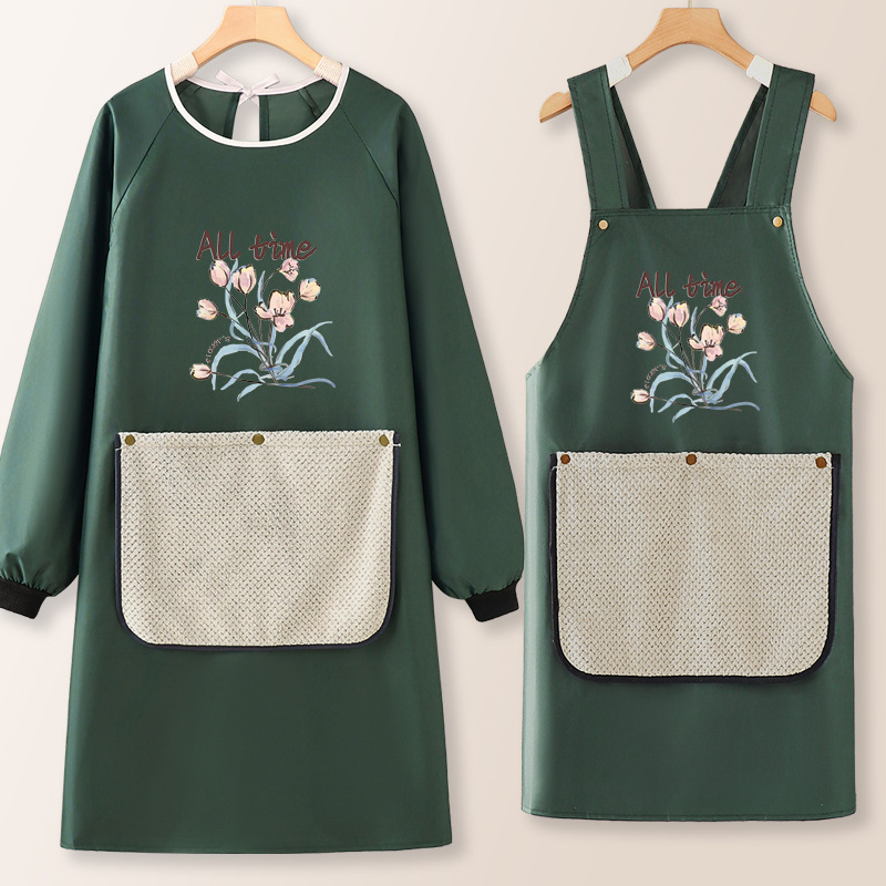 Apron for Kitchen and Home Use 2026, Oil-Proof and Waterproof, High-End Style, Young Style, Women's New Model, Long Sleeveless with Hand-Wiping Feature Apron for Kitchen and Home Use 2026, Oil-Proof and Waterproof, High-End Style, Young Style, Women's New Model, Long Sleeveless with Hand-Wiping Feature