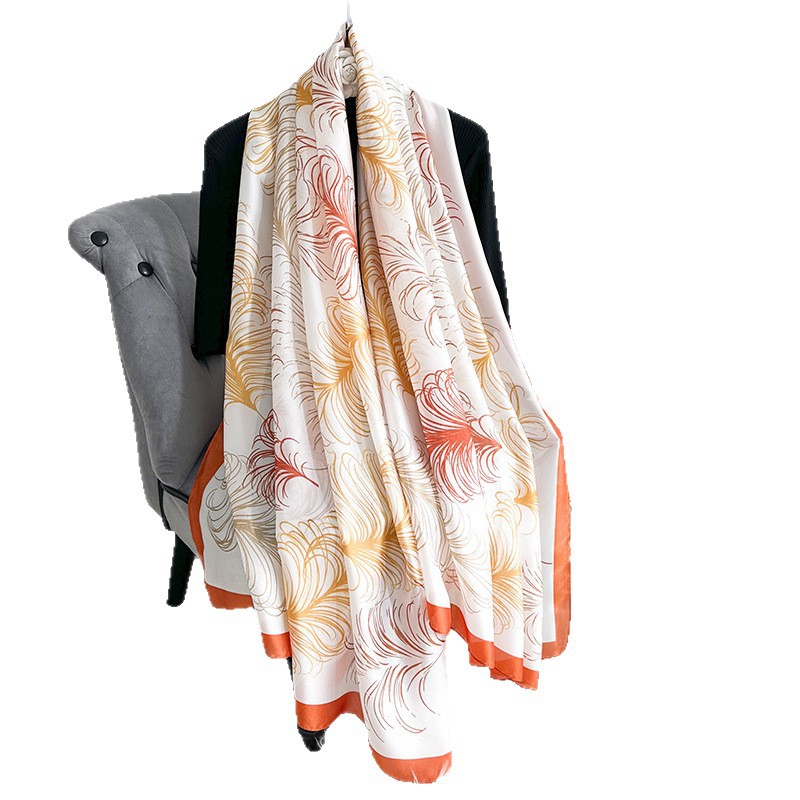Primavera y verano nuevo nuevo estilo seda satén estampado toalla larga imitación seda satén retro protector solar chal temperamento de viaje versátil