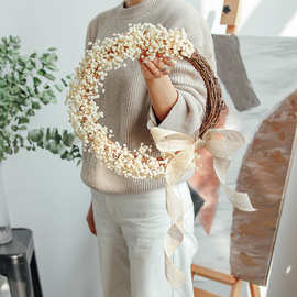 永生满天星干花圣诞花环真花门挂饰ins北欧装饰生日壁挂白色棉花