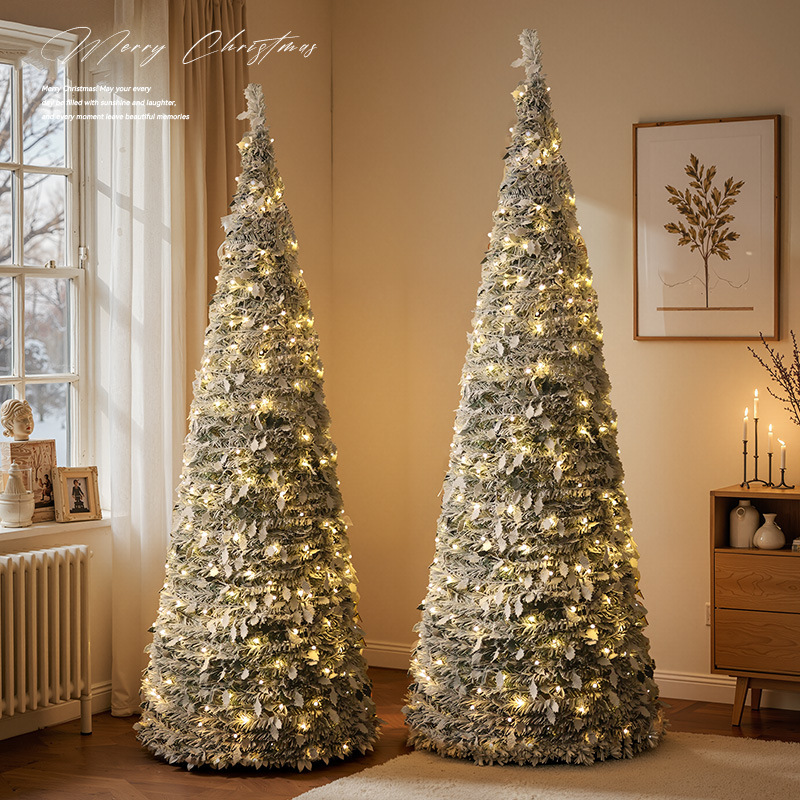 Árbol de Navidad transfronterizo, árbol de nieve plegable sin instalación, gran adorno artificial iluminado.