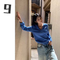 [9hour]美式洋气百搭V领毛衣女 2025秋季慵懒长袖针织衫女cm1247