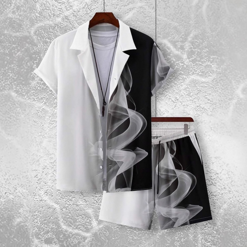 Cross-border Xyin Hot Sale Summer Hawaiian Vacation Shorts Shirt Personalidad Gradiente Impresión 3D