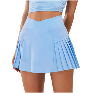 Cross-Border New Summer Women's High-Waisted Tummy Control Pleated Tennis Group Outdoor Sports Golf Skirt with Pockets