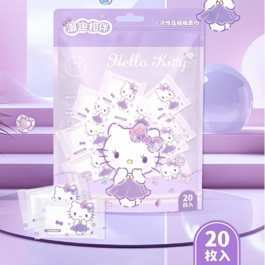 Sanrio Series Genuine Disposable Compressed Towel Travel Portable Facial Tissue Hotel Dedicated Facial Wipes Wholesale 