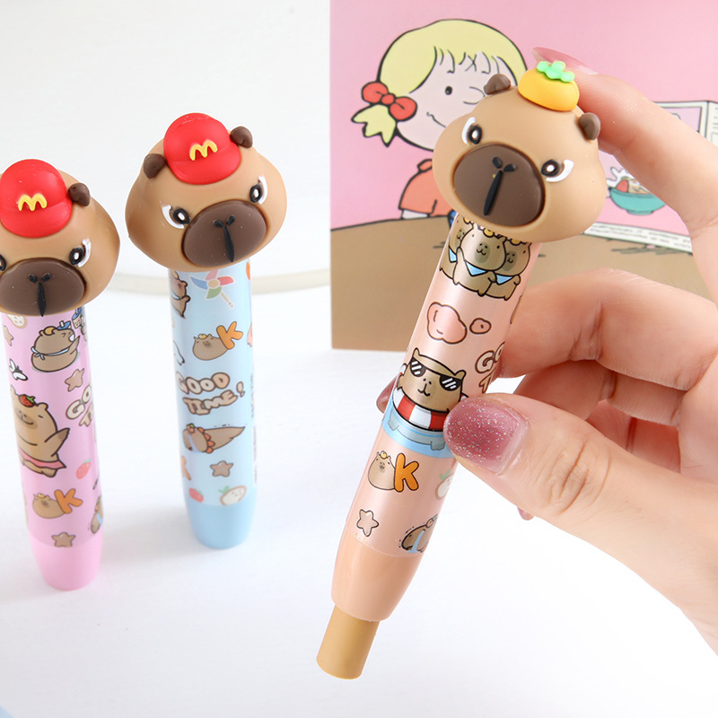 6331 carpi conejillo de indias borradora de dibujos animados pulsar caja de alto valor de la cara tipo bolígrafo borradora de empuje