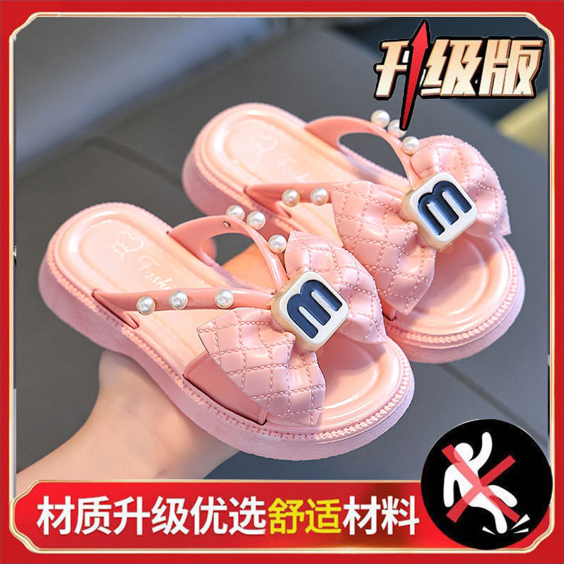 女の子子供スリッパ 2024 ファッション韓国スタイル夏のリボンかわいいプリンセス新しいサンダルベビー中大子供|undefined