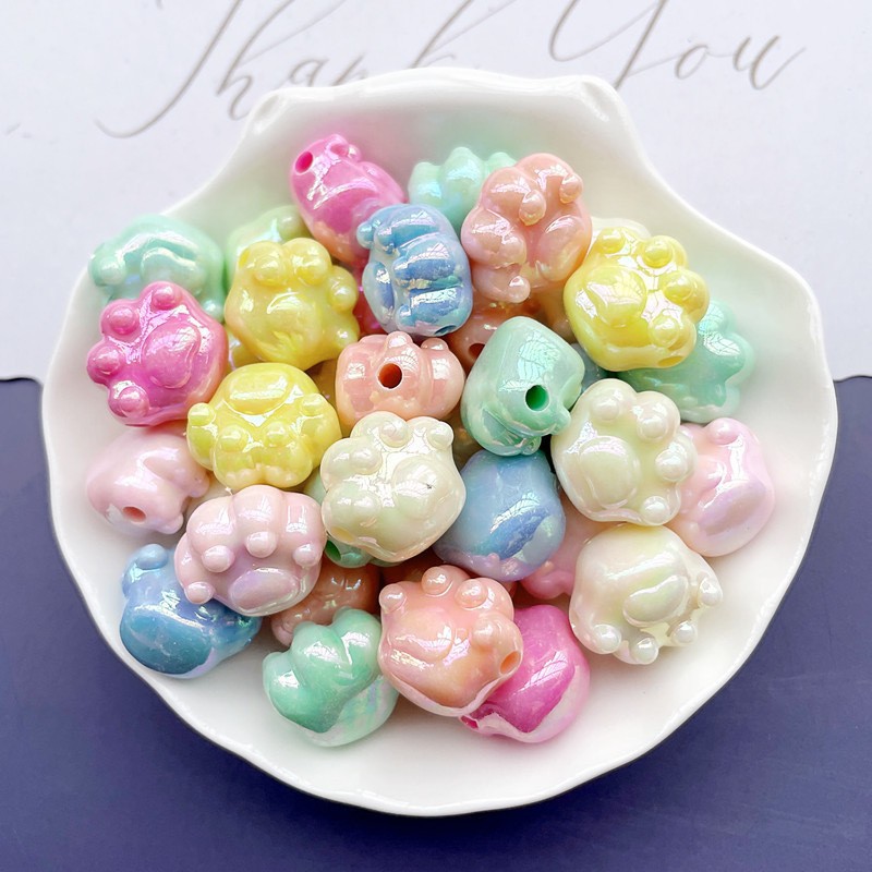 Agujero de garra de gato de color crema 3mm perlas acrílicas macarón manuales perlas de agujero recto bolsas de perlas sueltas colgante pulsera