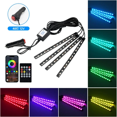 light car atmosphere light car Other lights - one-to-four-48-light-remote-control-app-cigarette-lighter-head-colorful