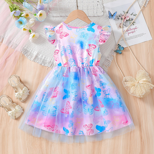 Girls' Butterfly Dress Summer Thin Version 2025 Trendy Children's Summer Wear Baby Girl Short Sleeve Dress Fashion
