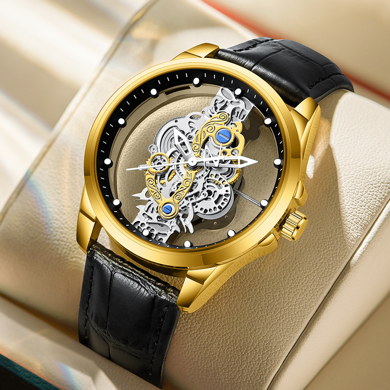 Men's Quartz Watch Double Sided Transparent Hollow Waterproof Glow_voghion.com