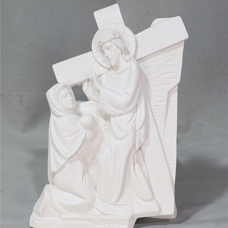 Pieza Decorativa Colgante de 22*35cm con las Catorce Estaciones de la Cruz, Decoración para Sala de Estar e Iglesia, Estatua Blanca Vintage de Imitación de Cobre