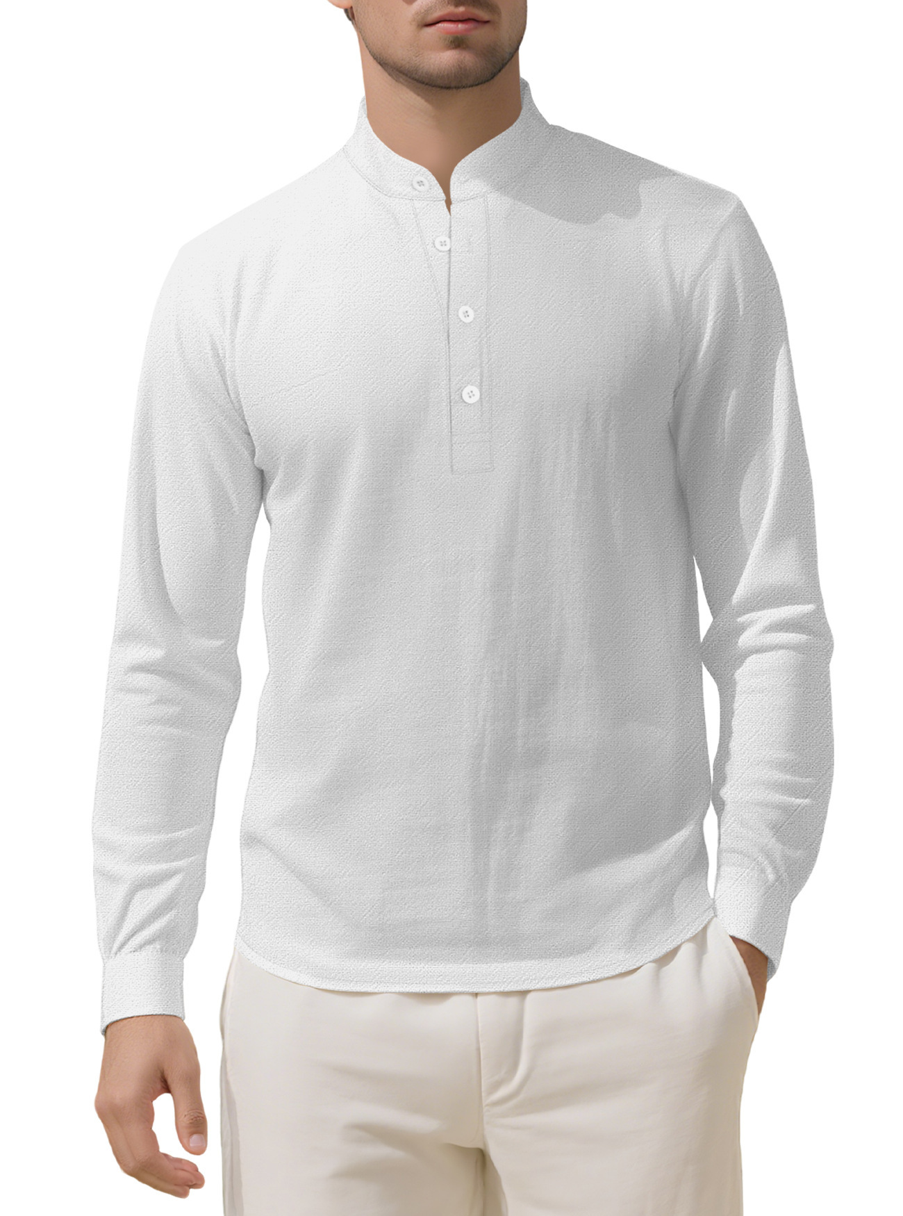 Nuevo comercio exterior de Amazon AliExpress ropa de hombre suelta lino sólido de manga larga camisa de cuello de hombre camisa casual