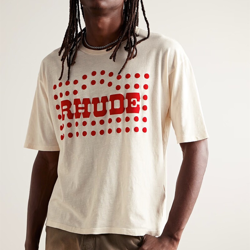 Rhude American Retro Foam Suede Letter Print Short-Sleeved High Street Loose Casual Round Neck T-Shirt for Men and Women in Summer Rhude American Retro Foam Suede Letter Print Short-Sleeved High Street Loose Casual Round Neck T-Shirt for Men and Women in Summer