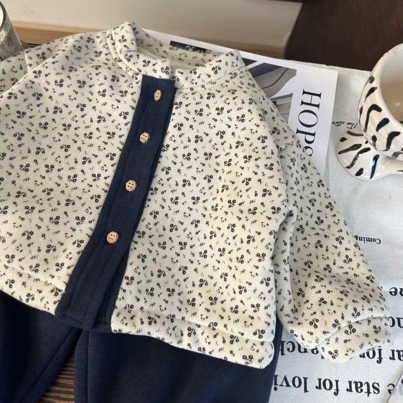 Girls Autumn and Winter Suit 2025 New Korean Style Western Style Children's Thickened Floral Jacket Baby Two-Piece Set