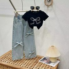 女童牛仔裤夏装套装2025新款中大儿童泰国短袖T恤夏季时髦两件套