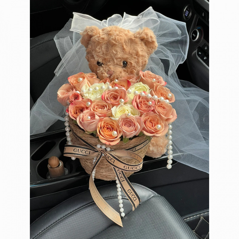 Qixi día de San Valentín flores eternas osos abrazar barril de ramos de flores de flores de flores eternas regalos de cumpleaños para las chicas image 4