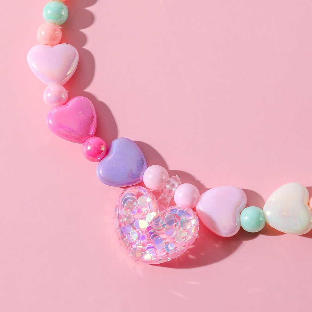 Cute Heart Shape Resin Beaded No Inlaid Bracelets Necklace 2 Pieces