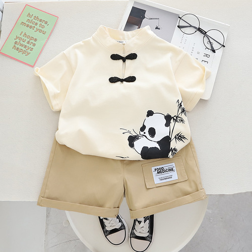 Yikids Boys Summer Chinese Style Set Baby Trendy Hanfu Short Sleeve Shorts Baby Two-Piece Set