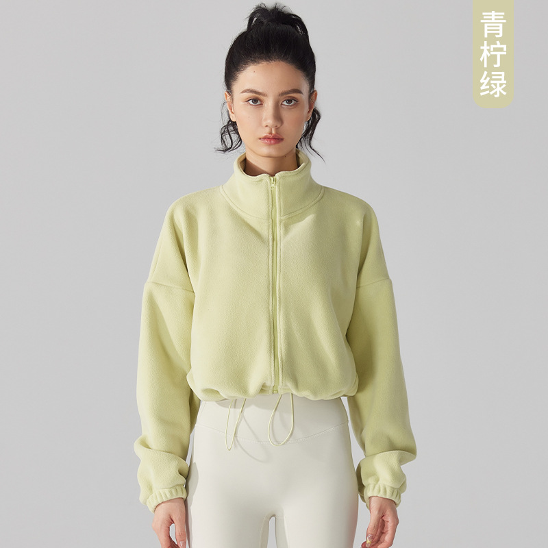 Chaqueta deportiva de cachemira europea y americana para mujer Otoño e Invierno forrada de lana engrosada cuello alto chaqueta de lana fitness casual polar top