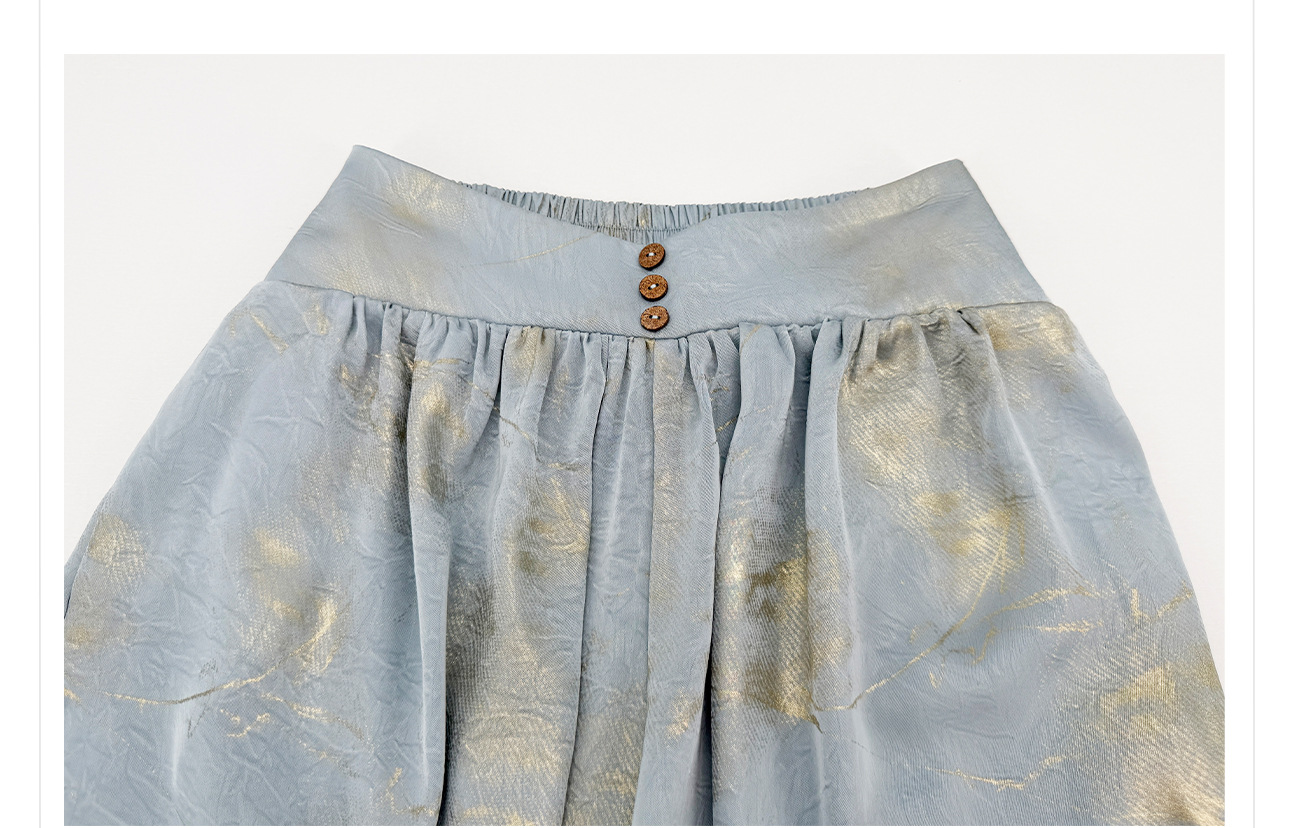 Quần culottes nữ ống rộng dáng dài chất liệu nhăn nhẹ phong cách quốc phong — Xanh da trờicolor chi tiết 3