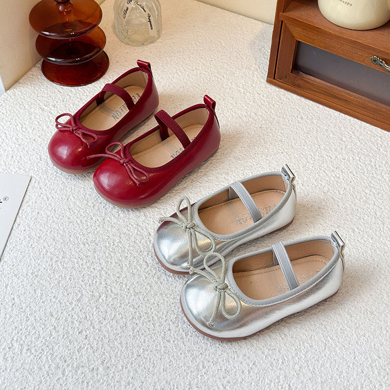 Girls' Leather Shoes Spring and Autumn 2025 New Children's Princess Shoes Little Girls Grandma Shoes Silver Soft Sole Baby Shoes