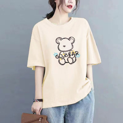 100% Cotton Women's Short Sleeve T-Shirt 2025 Summer Loose Plus Size Medium Long Length Bottom Covering Fashion Top Instagram