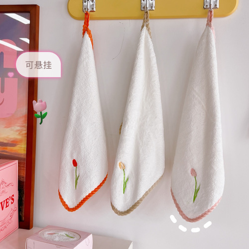 Creative Tulip Hanging Kitchen Towel with Thick Absorbent Quick Dry Cloth for Bathroom, Cartoon Cute Style