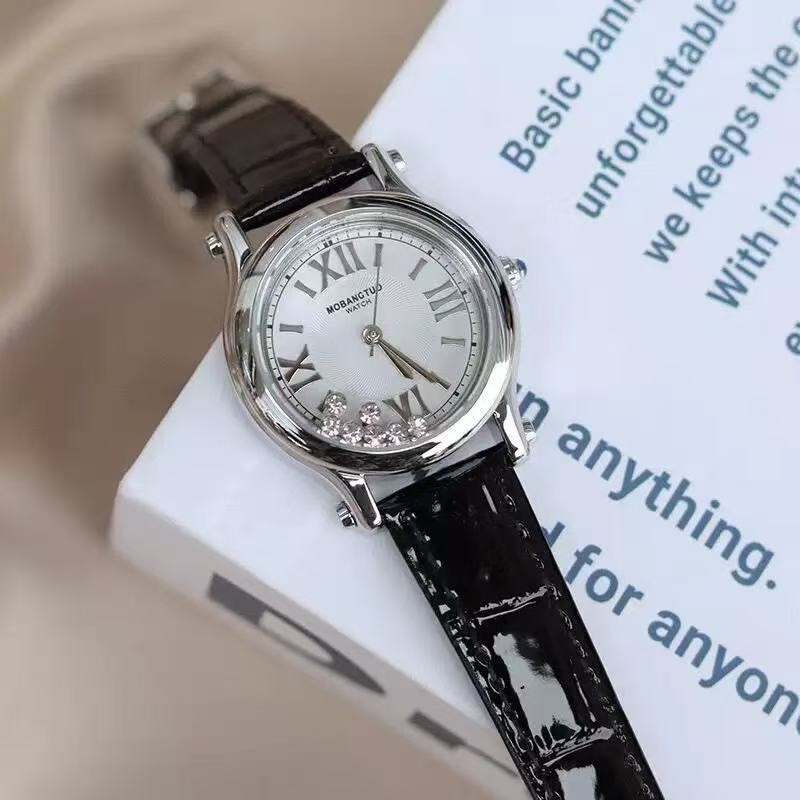 Yang Mi's Same Style Happy Diamond Flowing 7 Diamond Watch Women's Light Luxury Niche Waterproof High-End Genuine Leather Women's Watch