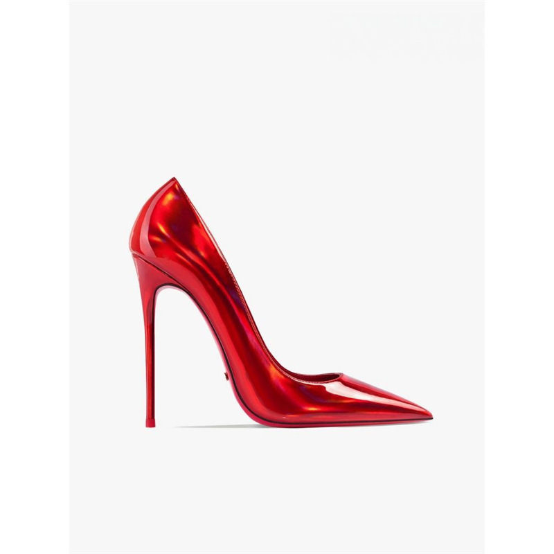 2026 Autumn New Hot-Selling Laser Red Patent Leather Pointed-Toe High-Heeled Shoes for Women, Sexy Slip-On Red Sole Pumps