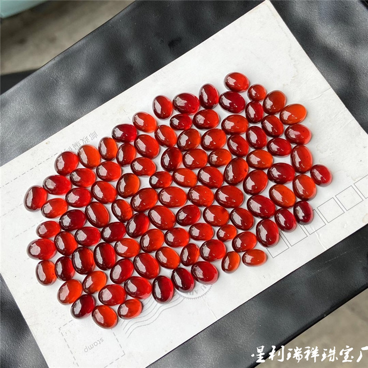 石榴石天然晶石橙石榴水晶椭圆形光面蛋形裸石戒面镶嵌石源头厂家|ms