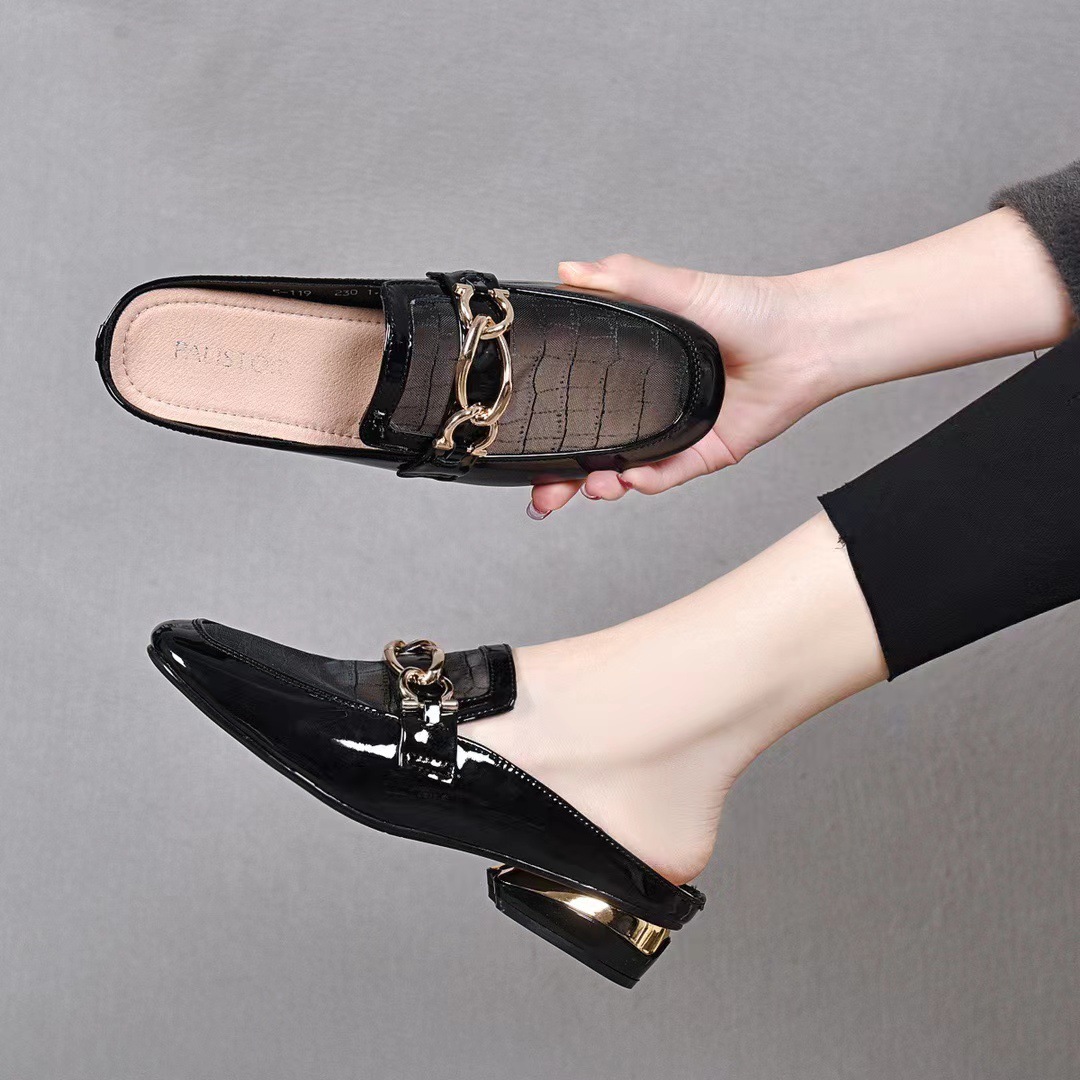 Dép sandal nữ mùa hè da thật lưới khoét lỗ đế bệt phong cách loafer — Màu Mơ-5 cm chi tiết 2