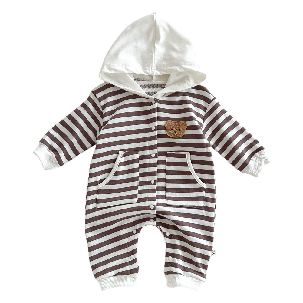 Mono para Bebé 2025, Primavera y Otoño, Nuevo Mono a Rayas con Capucha de Oso, Mono Unisex para Recién Nacido, Ropa Moderna para Bebé