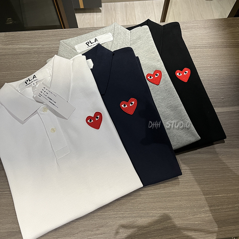 AMI Japanese trendy CDG love hearts polo shirt for men and women short sleeve t-shirt for couples