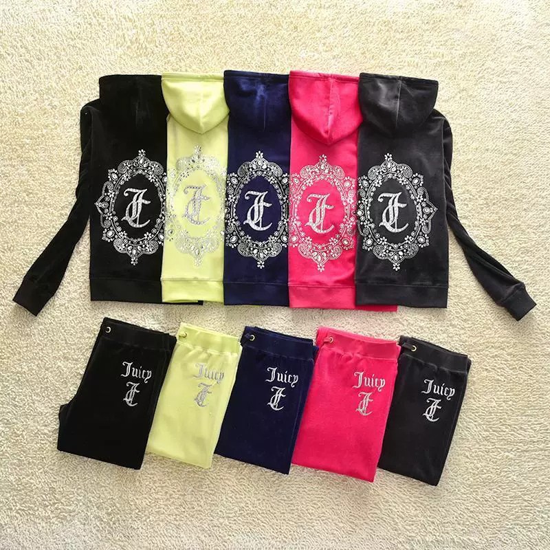 欧美春秋明星款天鹅绒运动套装女JC时尚休闲修身卫衣微喇裤两件套