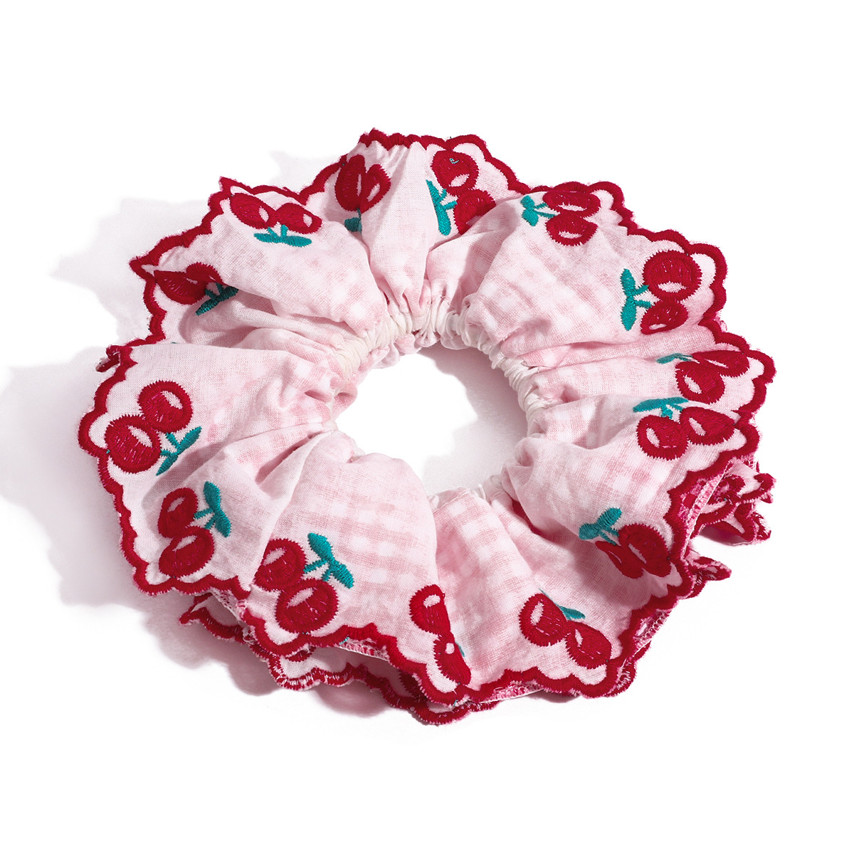 Elegante haarscrunchie met rode kersen en ruches voor dames_voghion.com