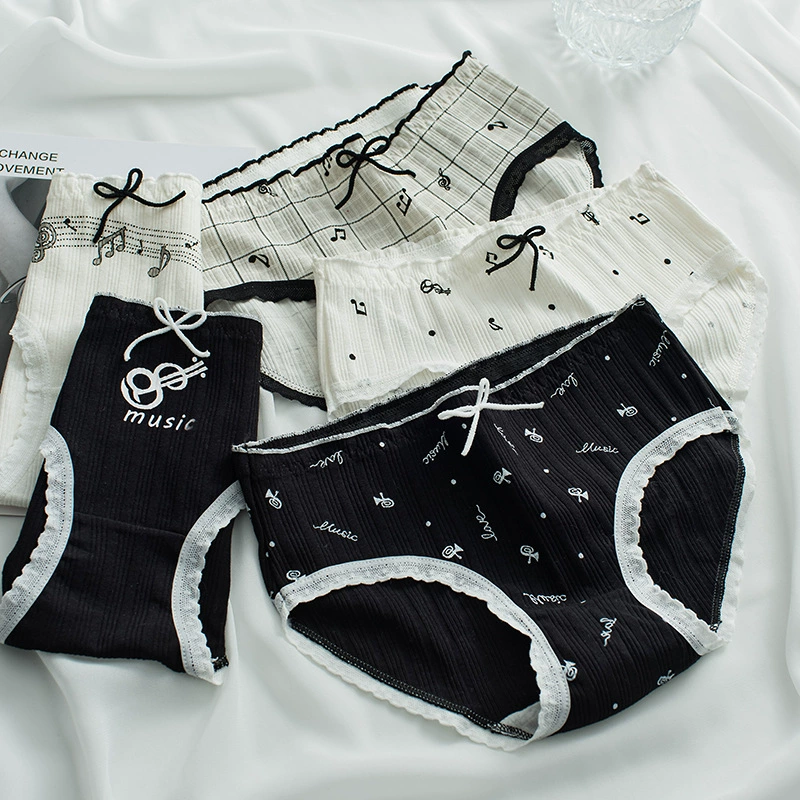 Demi-season pants, black cotton cartoon trousers, knitted underwear, plus size, mid rise