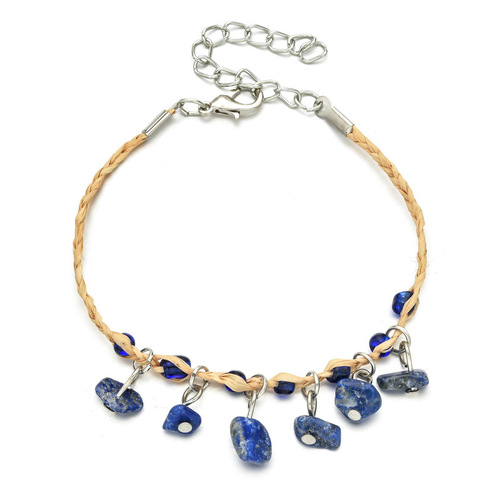 Euramerican cross-border Bohemian style multi-color rice bead crushed stone woven bracelet, Raffia crushed stone agate bracelet and anklet