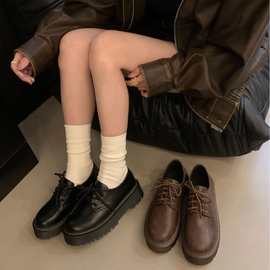 厚底系带英伦风小皮鞋女2024秋冬新款复古学院风百搭乐福鞋小皮鞋