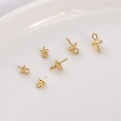 14K gold-plated ram eye cover earring pendant with half-hole pearl, needle bead holder, handmade DIY jewelry accessories