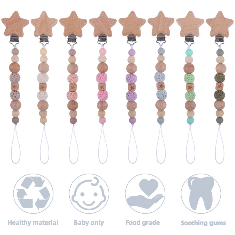 Suministros para bebés de dibujos animados ESTRELLA DE haya clip DIY creativo bebé ESTRELLA DE haya perlas Cadena de pezón cadena anti-caída