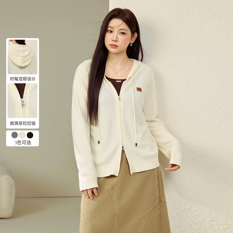 Великие и красивые женские повседневные повседневные с капюшоном индивидуальность дикий темпераментный кардиган свитер жирный mm2024 осенний новый