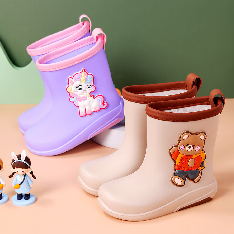 Children's Cartoon Four-Season Rain Boots for Kindergarten Primary School Students Plastic Rain Rubber Shoes Dongjia Plus Cotton Waterproof Shoes for Boys and Girls